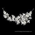 Elegant Baroque Silver Metal Leaves Rhinestone Hairband Headpiece Crown Tiaras with Forehead Bridal Wedding Hair Accessories